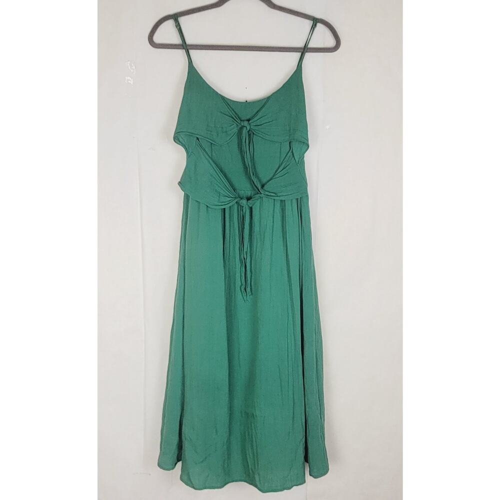 Farrow green front tie midi dress Size Medium Cotton Beachy Retro Cottagecore